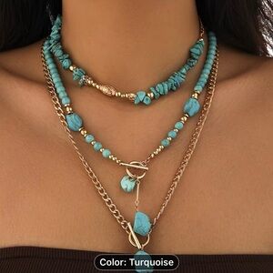 Set of 3 bohemian turquoise beaded Necklace Set
